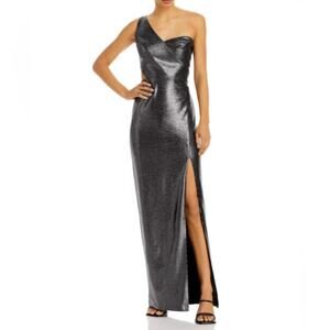 NWT Aidan Mattox One Shoulder Formal Evening Dress Gunmetal Black Size 2